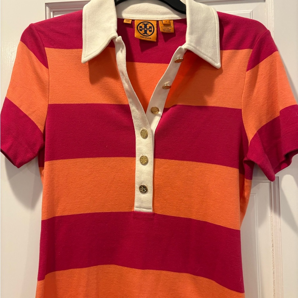 Tory Burch Striped Polo with Gold Accents - Picture 5 of 5